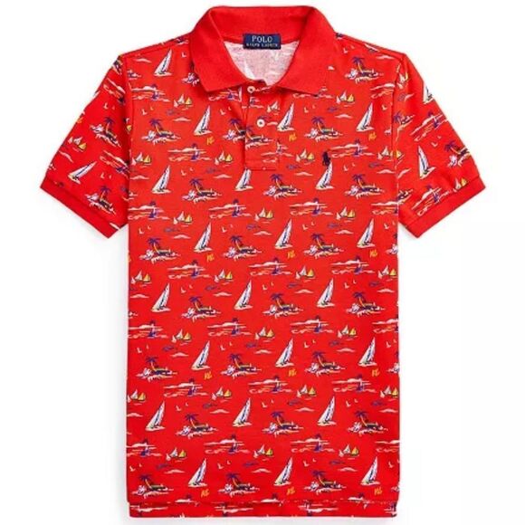 Polo Ralph Lauren Boys Red Nautical Print Shirt Size 5 (No Tag) - Picture 1 of 17